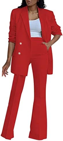 Žene dvodijelne odjeće modne čvrste ruffele s V-izrezom za patchwork dizajn umjerenih dugačkih ženskih radne pantalone odijelo