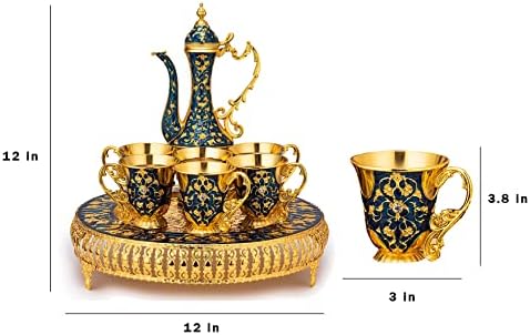 Vintage Extra Veliki turski kava i čaj za 6 od guta sa velikim kristalnim ladicom i zlatom na čajnu sa Swarovski stil kristali 480ml