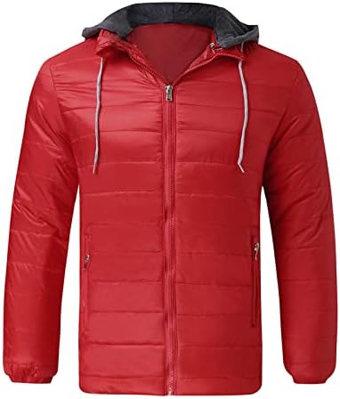 WENKOMG1 Puffer jakne za muškarce,čvrsta lagana upakovana vanjska odjeća sa patentnim zatvaračem topli udobni uklonjivi sakoi sa kapuljačom