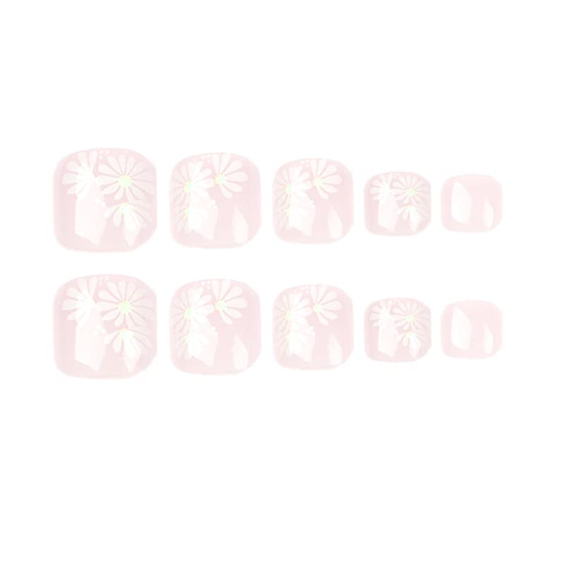 Pritisnite na nokte Nude Pink lažni nokti na nogama sa Daisy Designs sjajna presa na noktima kratki akril lažni nokti na noktima kvadratni