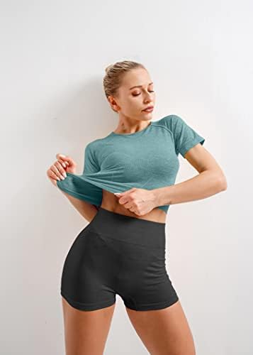 Hyz Ženska vježba 3 komada setovi Bešavne joge usjeve teretane trčanje sportskih kratkih rukava Atletski majice