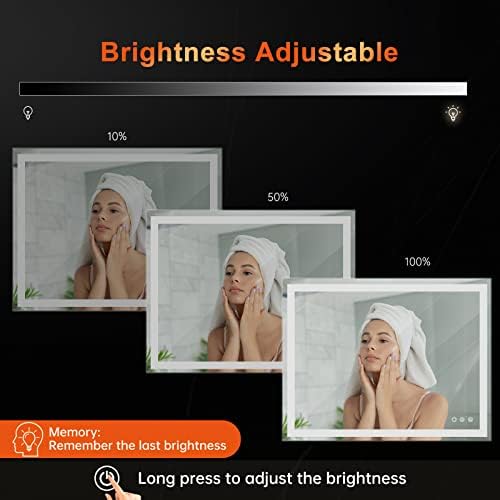Besmirror 40''X32 '' LED ogledalo u kupaonici sa svjetlima, zidovima protiv maglom, retroviznim zračenjem sa 3 boje, uopštenja, ukidanja,