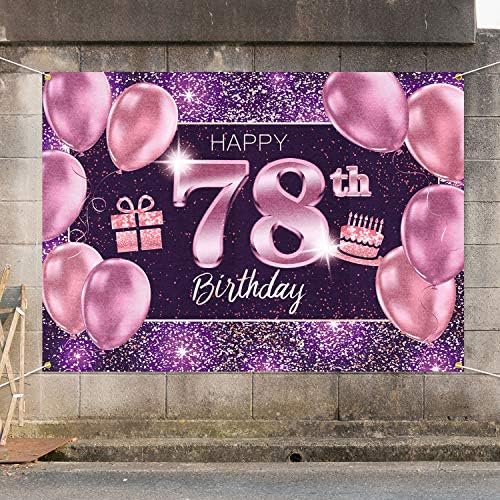 PAKBOOM Happy 78th Birthday Banner Backdrop - 78 Birthday Party Dekoracije potrepštine za žene-Pink Purple Gold 4 x 6ft