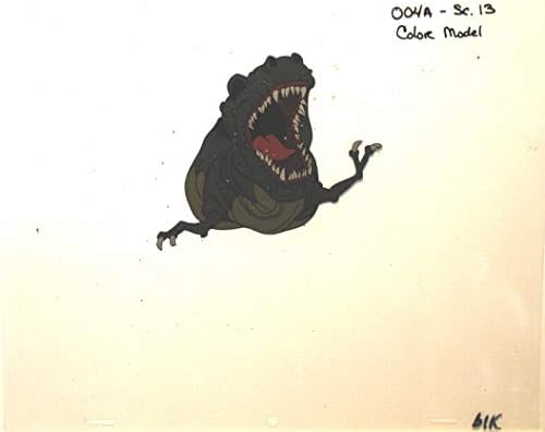 Zemljište prije vremena, Original-Don Bluth Studios - animacijski Model u boji Cel od T-Rexa sa odgovarajućim crtežom