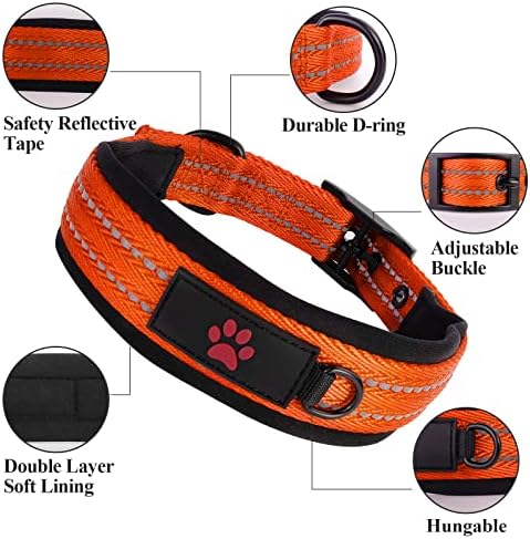 Reflektirajuće ogrlice za pse, ugodno ultra mekani neoprenski podstavljeni ovratnik za pse, izdržljiv najlon mačjski ovratnik sa D