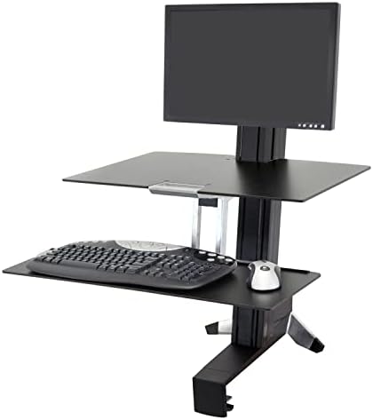Ergotron-WorkFit-s LD konvertor stojećeg stola sa jednim monitorom, radna stanica za stolove sa sjedećim postoljem-6 do 16 lbs, Crna