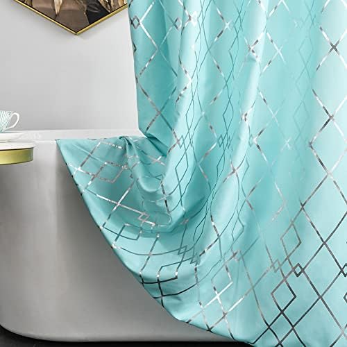 Tudeco aqua tuš za zavjese od ispisanog srebrnog geometrijskog metalik folija, elegantna mekana tkanina teal zavjesa za tuš za kupatilo,