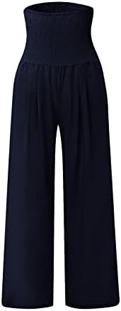 Ženske posteljine kapri hlače široka noga elastična visoka struka casual ljeto labavi fit plažu pantazzo pant pantalone s džepovima
