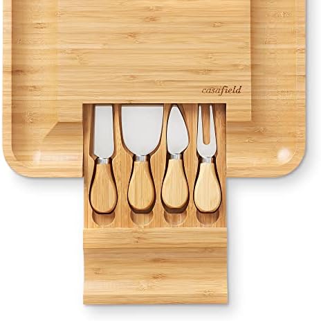 CasaField Organska bambusona ploča za rezanje sira i poklon za nož - drvena ladica za serviranje za pladanj od mesa, voće i krekeri