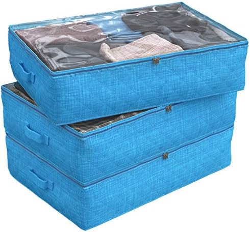 Neazizirajte ispod vrećice za pohranu kreveta | 3-pakovanje umetnuto Organizator odjeće | Ultra guste tkanine, ojačane ručke i patentni
