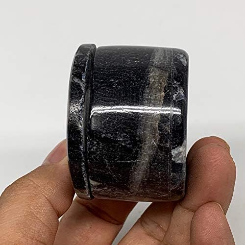 Watangems 125 grama, 1,5 x 2 crni fosilni ortoneras nakit okruglog oblika polirano ručno izrađeno od maroka, mineralnih, uzoraka, prstenastih staza, nakit organizatora, pokloni, f2291