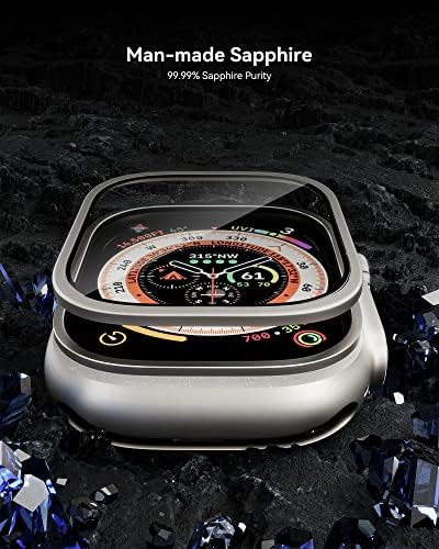 Lululook zaštitnik zaslona za Apple Watch Ultra, 49 mm pokriva za lice za Apple Watch, Safir kaljeno staklo i odvojeni futrola branika