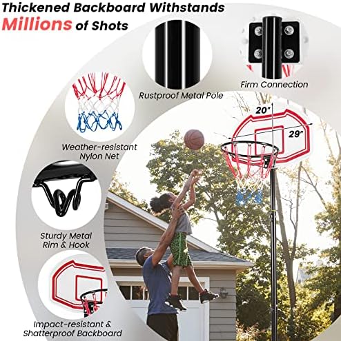 Giantex košarkaški obruč za djecu na otvorenom - podesiv po visini 5.2 Ft - 6.9 Ft prijenosni košarkaški obruč sa točkovima, 28 tabla, baza za punjenje, obruč od 16, 2 mreže, košarkaški gol u dvorani za mlade