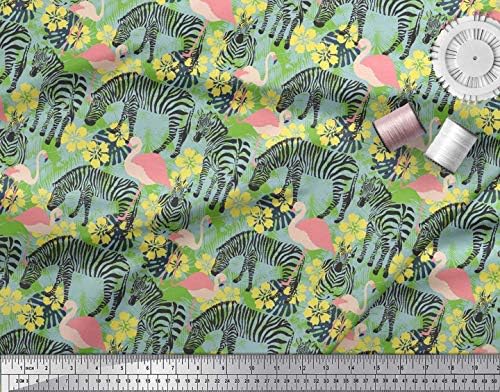 Soimoi Cotton Jersey tkanina Monstera lišće, Flamingo & amp; Zebra životinja print tkanina po dvorištu 58 inčni širok