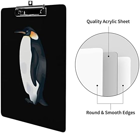 Cute Penguin Acrylic Clipboard slatke klipne ploče sa niskim profilom metalne kopče za muškarce i žene
