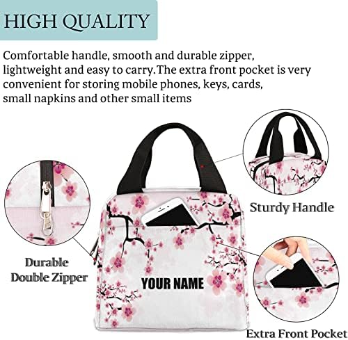 Personalizirane Cherry Blossom torbe za ručak za djecu Žene Muškarci, Japanski Cherry Blossom prilagođeno ime kutija za ručak izolovana