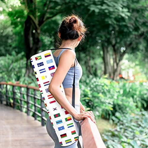 RATGDN Yoga Mat torba, World Flags Exercise Yoga Mat Carrier full-Zip Yoga Mat torba za nošenje sa podesivim remenom za žene i muškarce