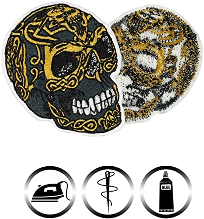 Skull Patch Pirates | Zlatna lubanja zakrpa za sve tkanine i kože | Naljepnica za glavu lubanje za odjeću i kožu | Glebalni znački