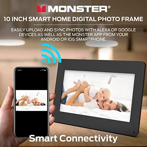 Monster Smart Home 16 GB digitalni okvir za fotografije, Pametni okvir za slike visoke definicije 1280p-10 inča