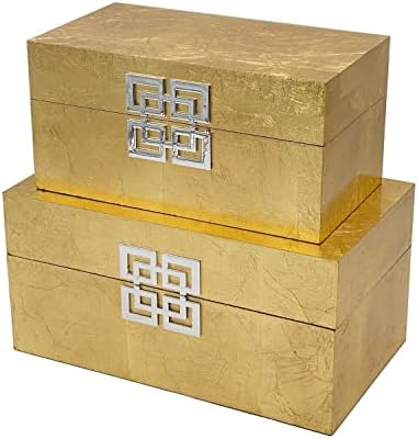 Galt International Storage Box Set dekorativna kutija sa šarkama poklopac klasični dizajn drvo dekor kutije sa geometrijskim kopčom za spavaću sobu & amp; Početna-Set 2