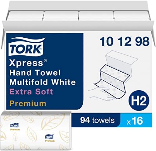 Tork Extra Meki višestruki ručnik za ruke bijeli sa otiskom plavog lista, vrhunskog kvaliteta, 4 ploče, 94 ručnika u pakovanju, 16