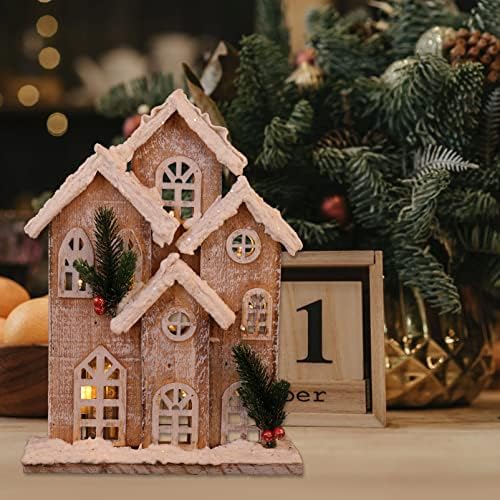 Veemoon 2 kom upravljana Božićna baterija kuća za odmor za blistavi ukras užareni snijeg drvena kolekcionarska crkva sa ukrasom Snowy