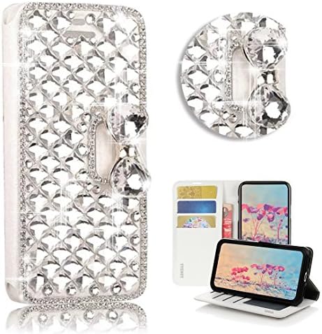 STENES iPhone SE Case-Stylish - 3D Handmade Bling Crystal Square Lattice Bowknot novčanik Slotovi za kreditne kartice Fold Stand kožna
