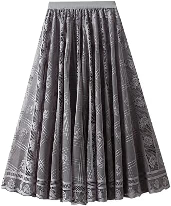 Midi suknje za žene Casual čipkasta cvjetna visoka elastična struka čvrsta suknja dame Vintage Swing linija Plisirana suknja