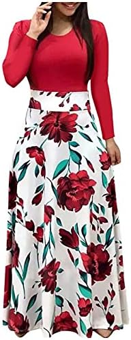 Fragarn haljine za žene 2022 Plus Size Dugi rukav Retro cvjetni Print tunika haljina visokog struka Holiday Swing Flowy Maxi haljina