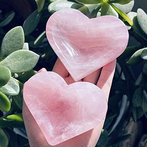 Kafanya Natural Rose Kvarcna kamena posuda za srce ružičasta poklon kristalna figurica čakra, 1 komad, 450-500g