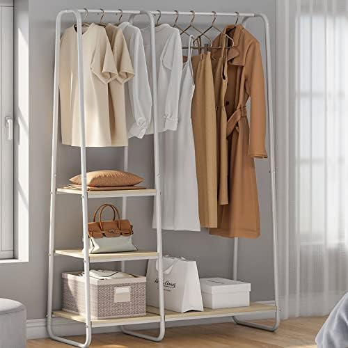 Raybee bijeli stalak za odjeću s policama, stalci za tešku odjeću za vješanje odjeće metalni stalak za odjeću prijenosni stalak za