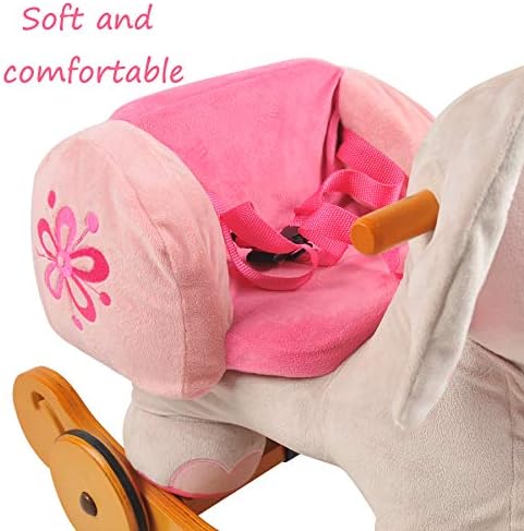 labebe-plišani konj za ljuljanje, Pink Ride Elephant, punjena Rocker igračka za dijete od 1-3 godine, Dječija vožnja na drvenoj igrački,